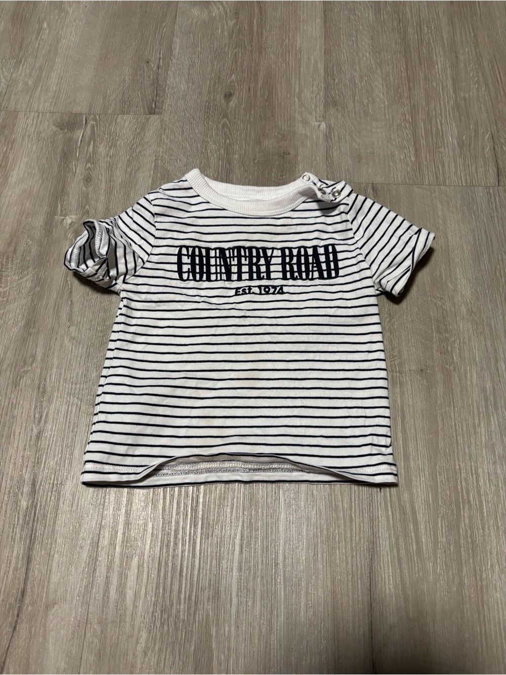 Country Road White and Black Striped Tee with Logo